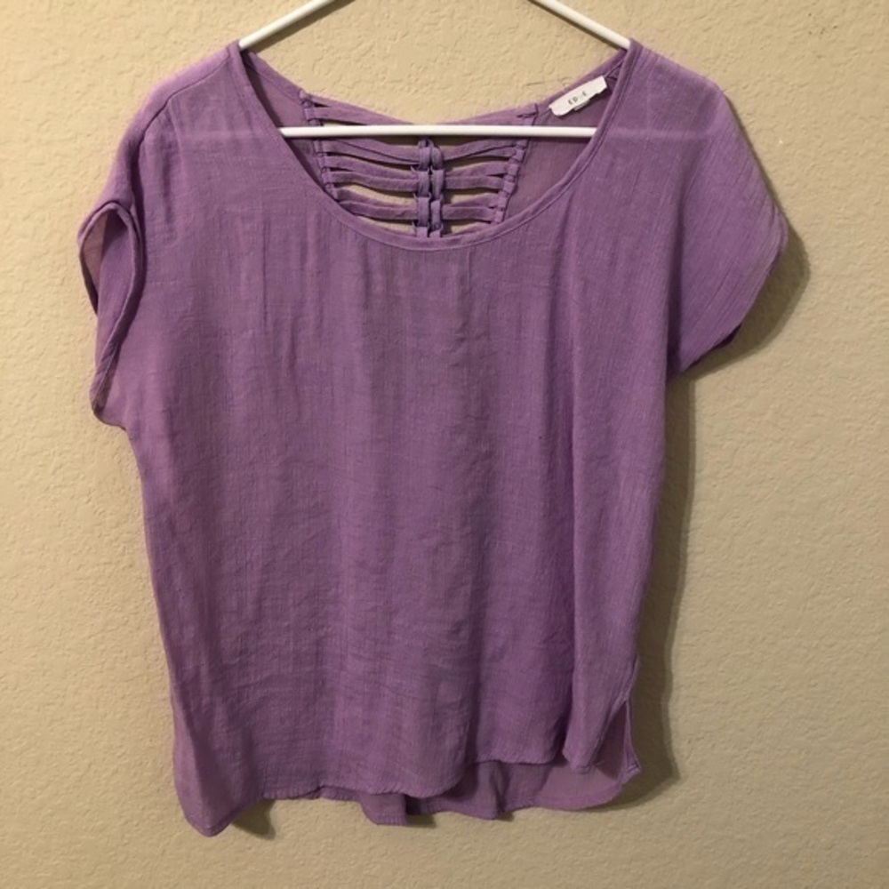 Edge Top Purple Short Sleeve Twist Braid Detailed Back Scoop Neck Lilac Trendy